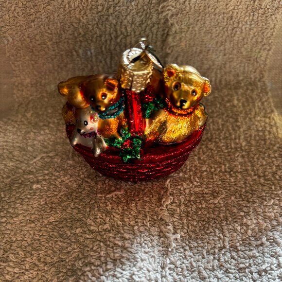 Old World Christmas ornament Basket of Puppies blown glass figural - Picture 1 of 2